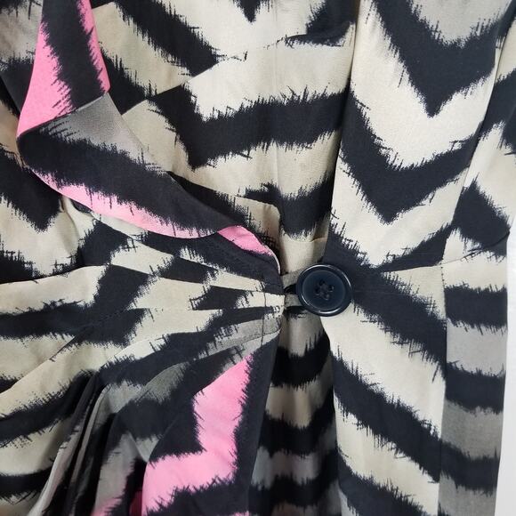 Parker Silk Black Pink Gray Ruffle Sleeveless Wrap Dress Size S Small - Picture 5 of 6